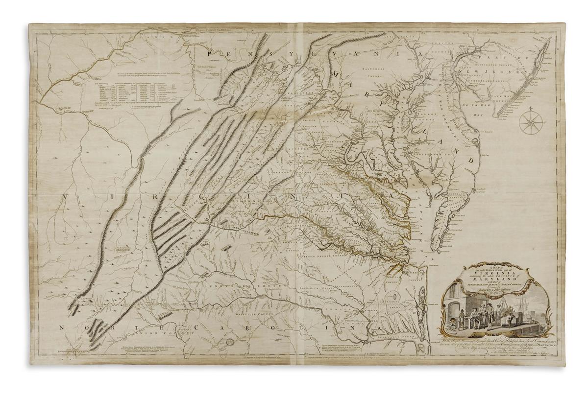 FRY, JOSHUA; and JEFFERSON, PETER. A Map of the Most Inhabited Part of Virginia
